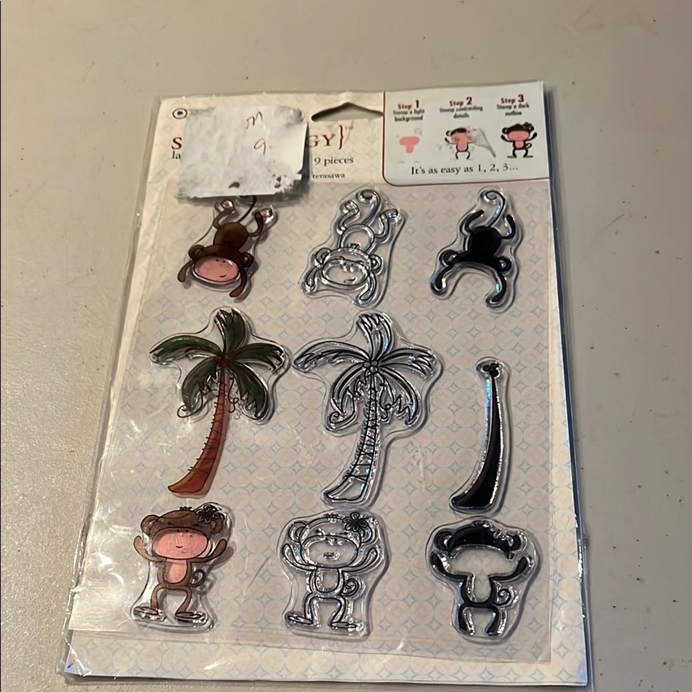 Stampology Monkey and Palm Tree Stamps. By autumn leaves